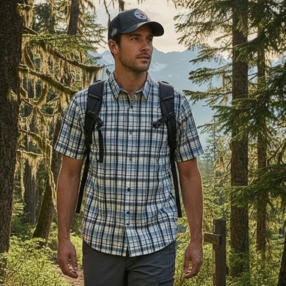Patagonia Men’s Plaid Short Sleeve Button Down Shirt L Organic Cotton  Hiking